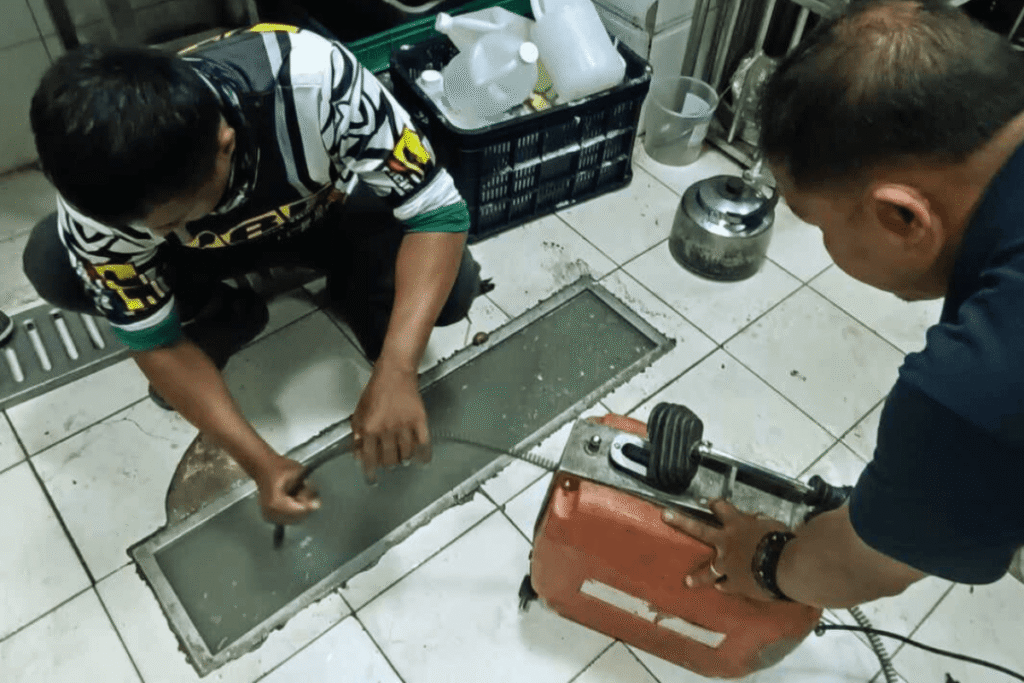 Skilled tubero experts in Pasig clearing a stubborn drain clog.
