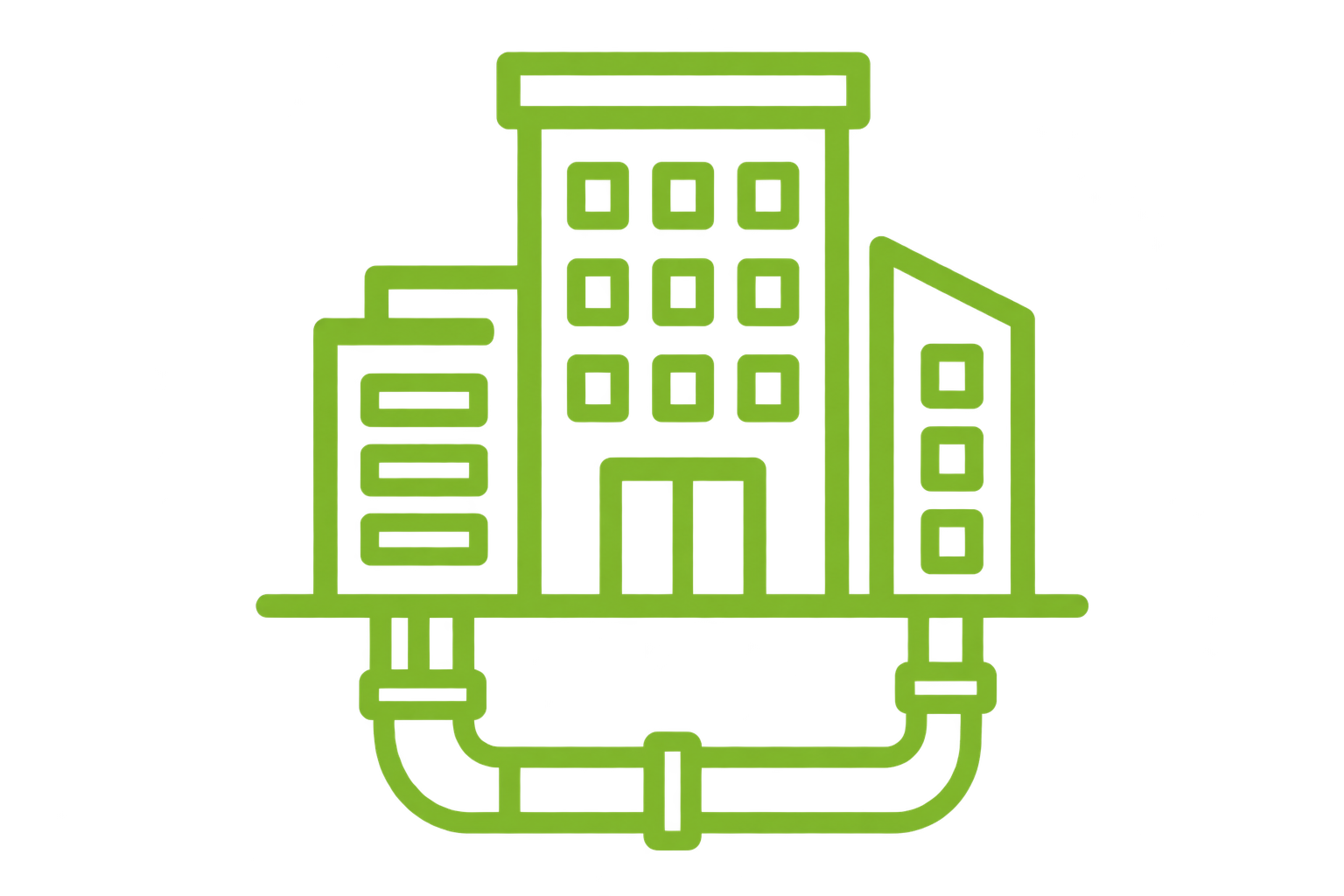 Commercial repiping service connecting multiple buildings through a shared plumbing line