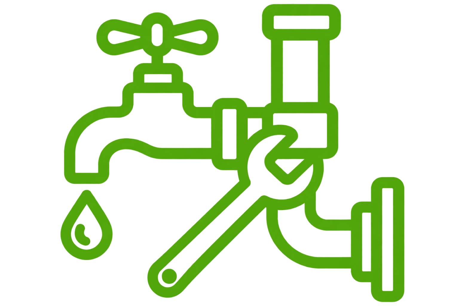 Wrench repairing a leaking faucet and pipe fitting