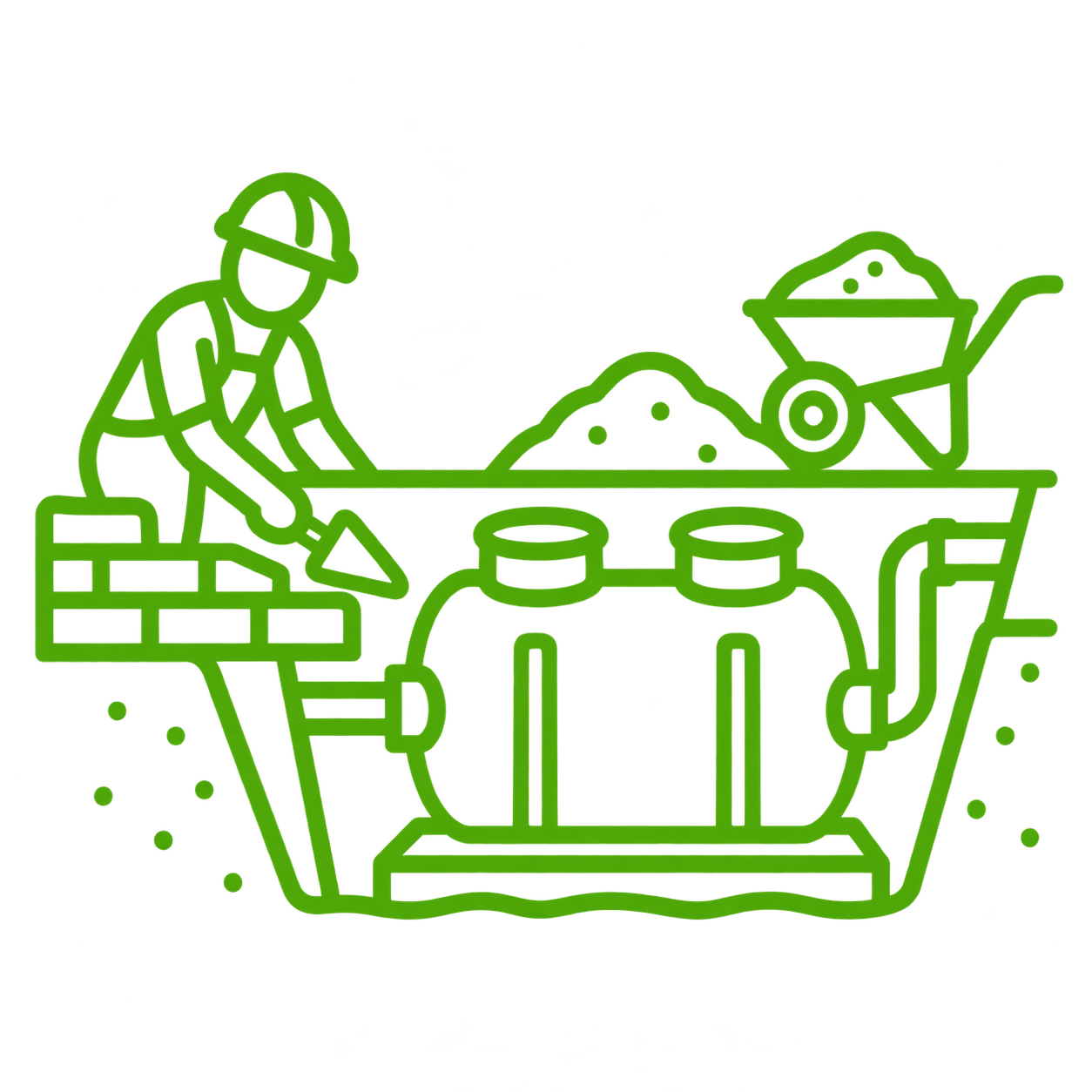 Septic tank construction services — worker building a new septic tank system