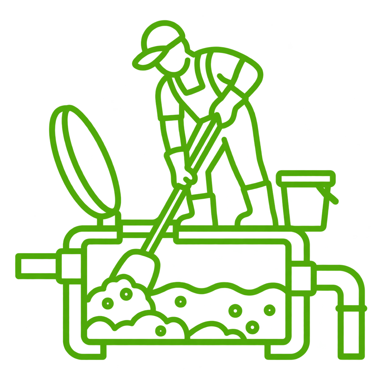 Septic tank manual cleaning services — worker clearing tank by hand