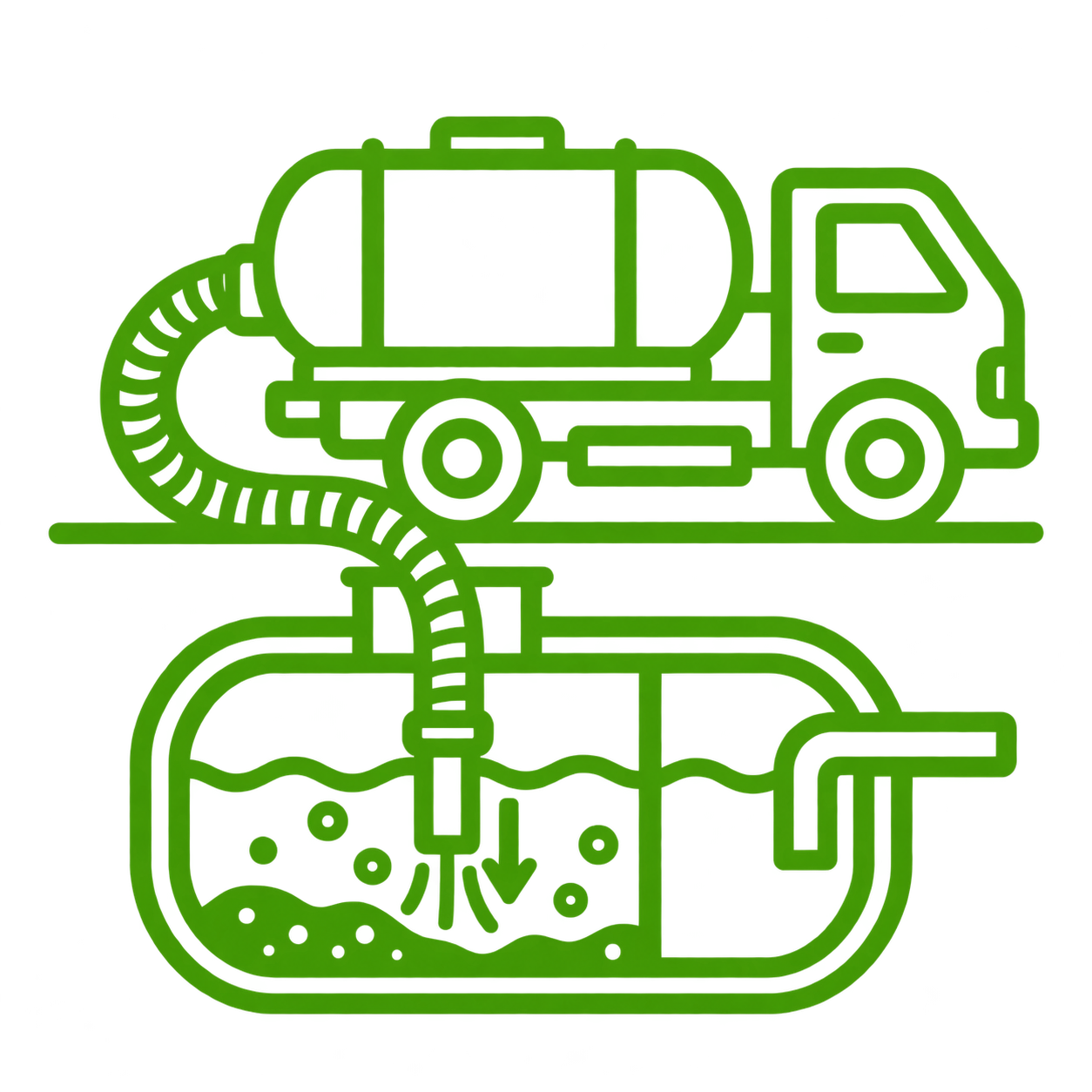 Septic tank pumping and siphoning services — truck draining tank contents