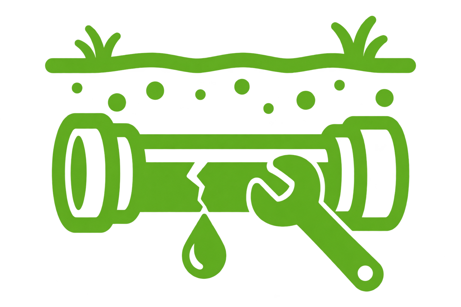 An underground pipe leaking beneath the ground, representing sewer line leak repair