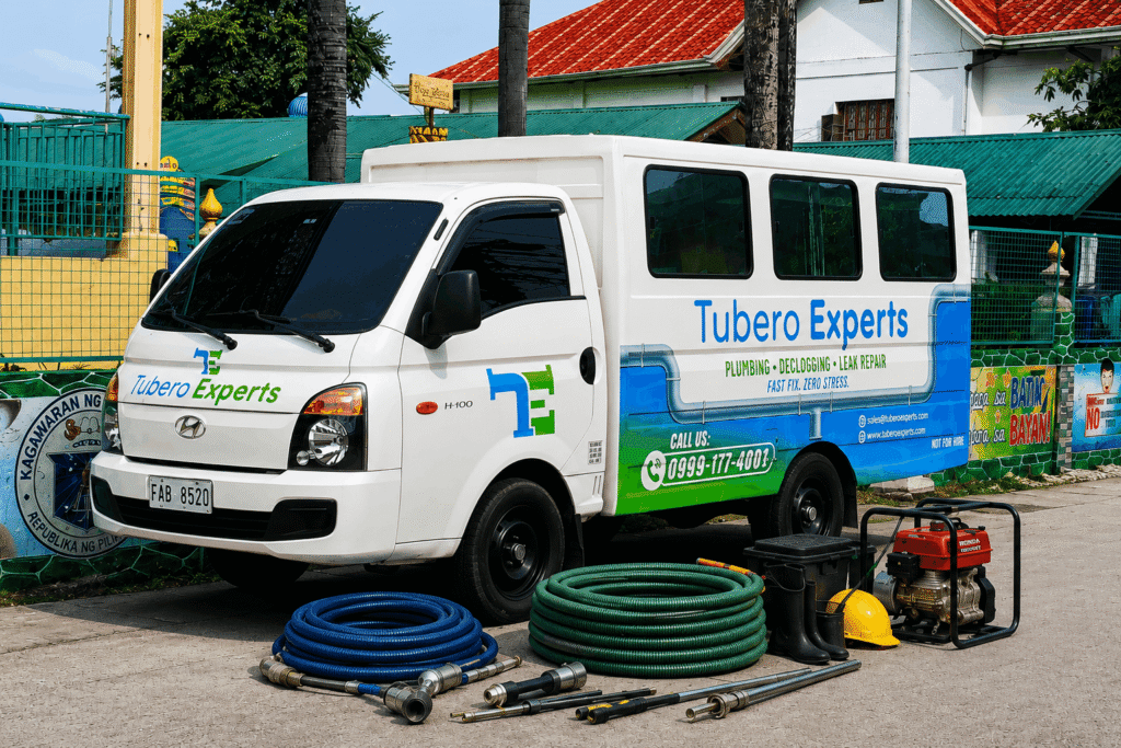 Tubero Experts service van equipped for septic tank and plumbing jobs