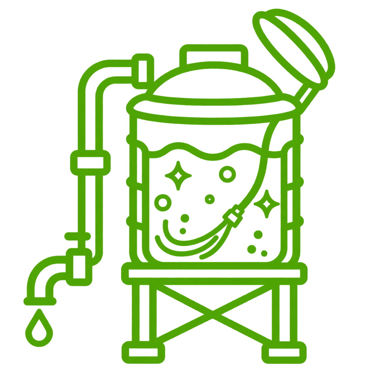 Water tank clening icon showing a tank being cleaned with sparkles