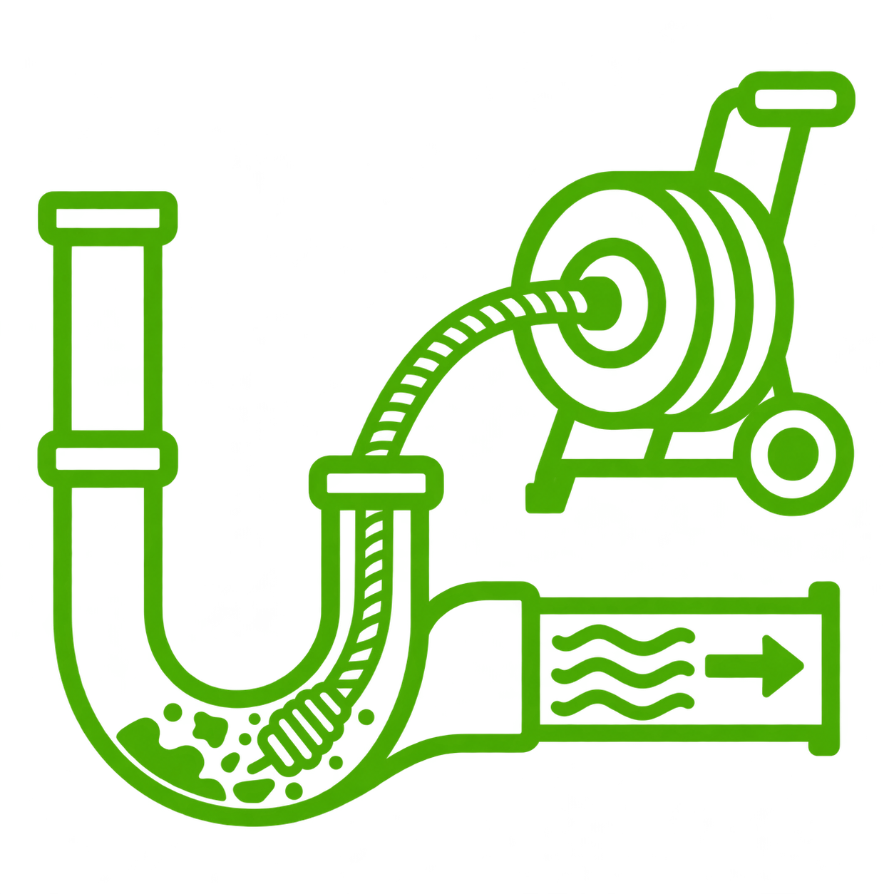 Declogging service illustration for plumber in Cardona — drain pipe being cleared by a professional machine