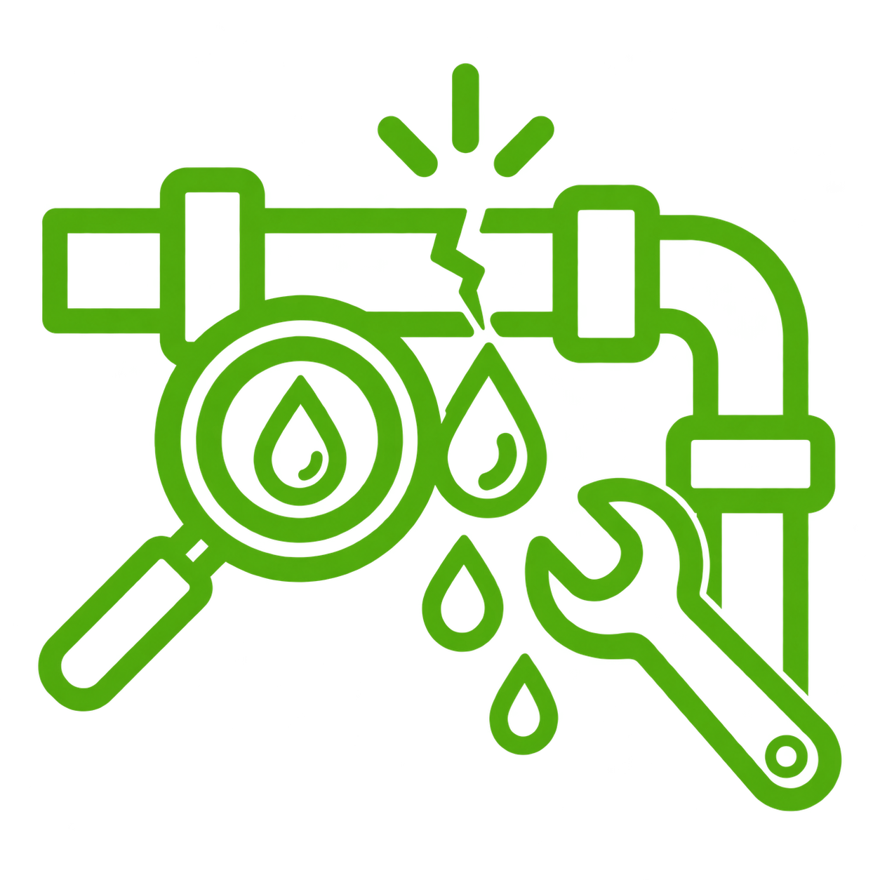 Water leak detection and repair illustration — plumber in Cardona locating and fixing a broken pipe with wrench