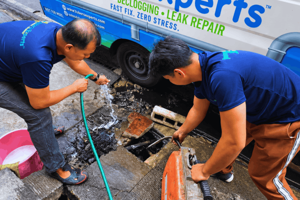 Built-up grime flushed out, so water drains freely again.