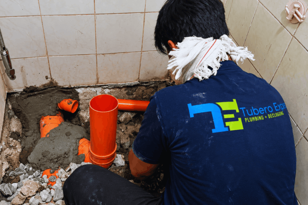 Old, damaged lines replaced with fresh pipes and a solid finish.